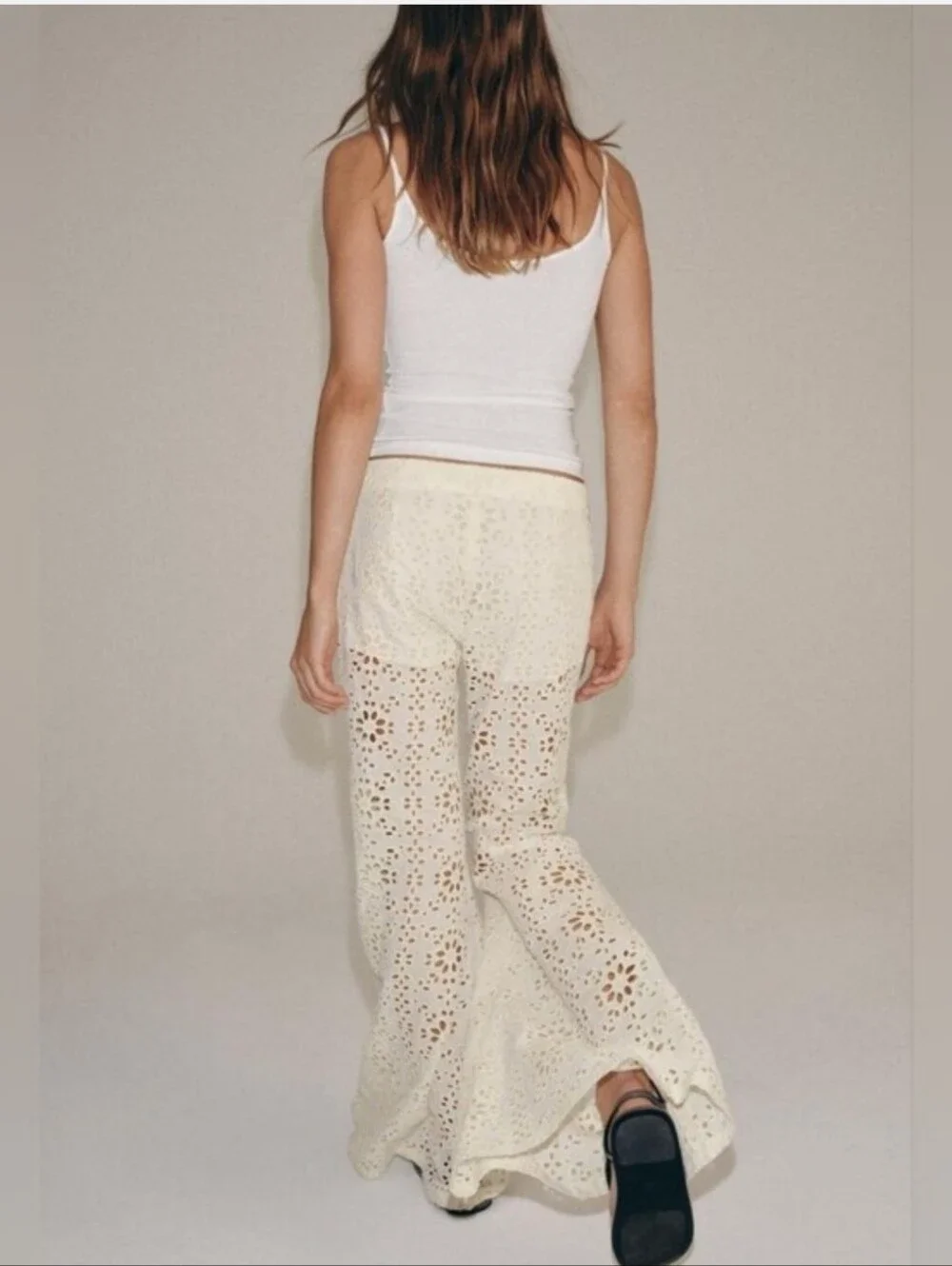ZARA EMBROIDERED FLARE PANTS Size XS